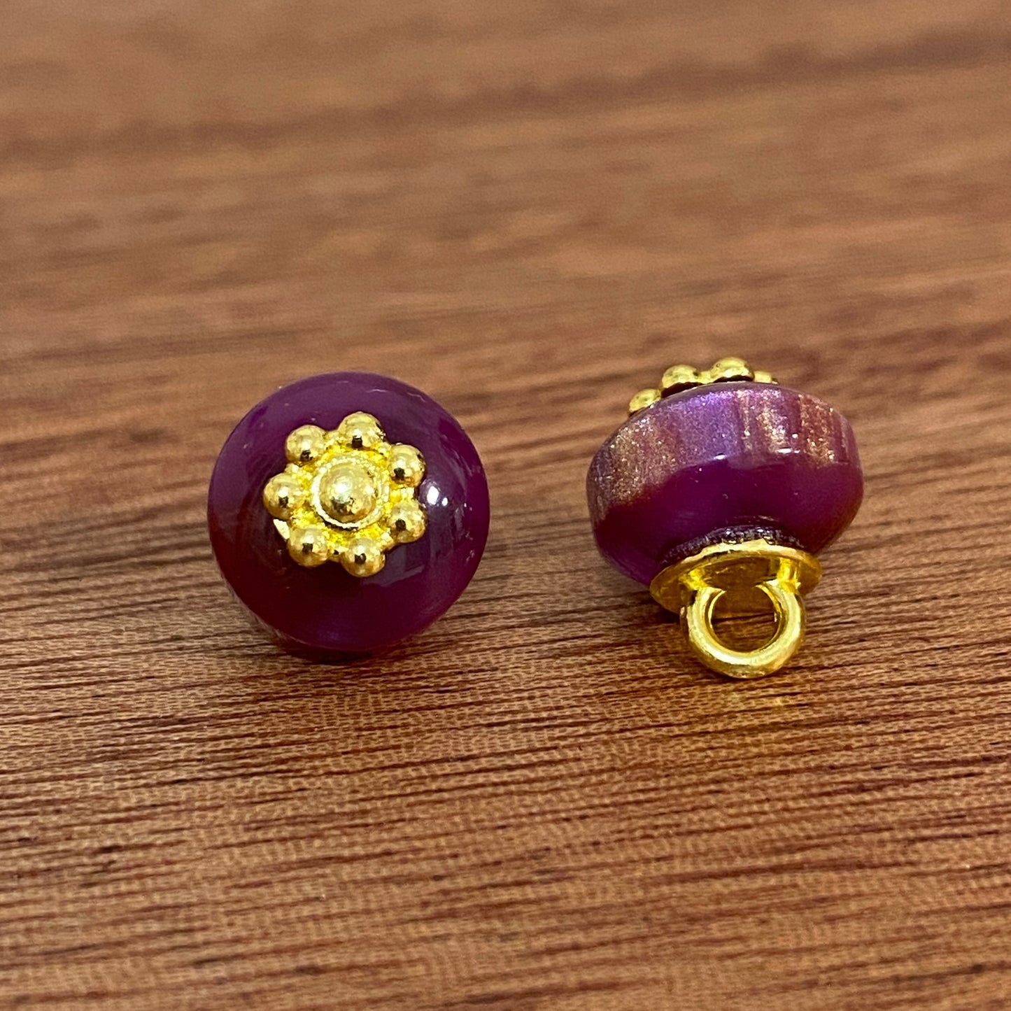 新中式三色渐变树脂扁珠旗袍纽扣复古金花托汉服盘扣服装辅料批发