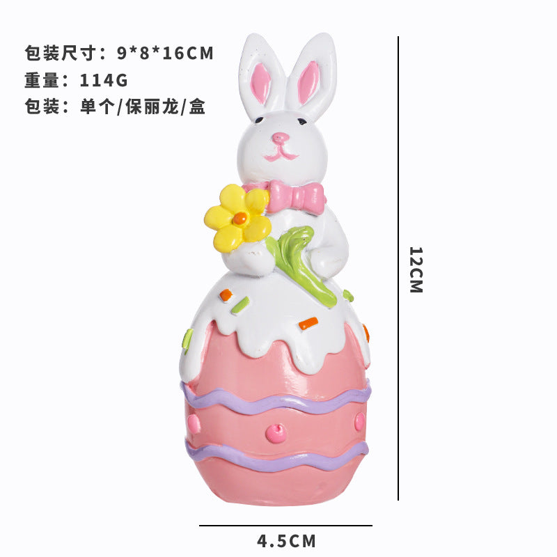 跨境 复活节装饰品 欧式可爱复活兔复活蛋树脂装饰 家居派对礼物