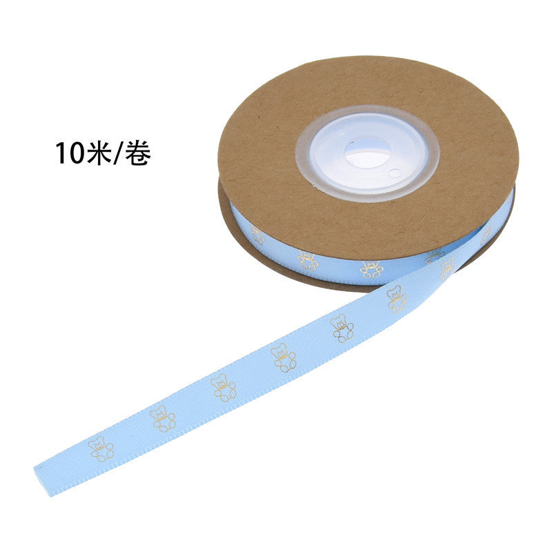 Rivora - Teddy-and-Footprint Blue-and-White Printed Ribbon