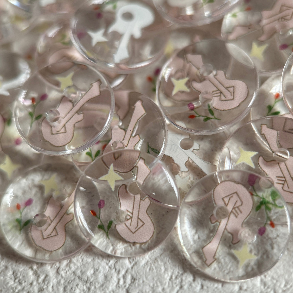 Bunli - DIY 10 Pack Pink Guitar Floral-Star Round Button