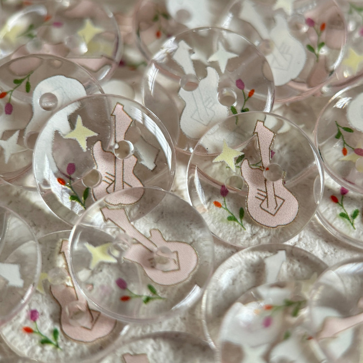 Bunli - DIY 10 Pack Pink Guitar Floral-Star Round Button