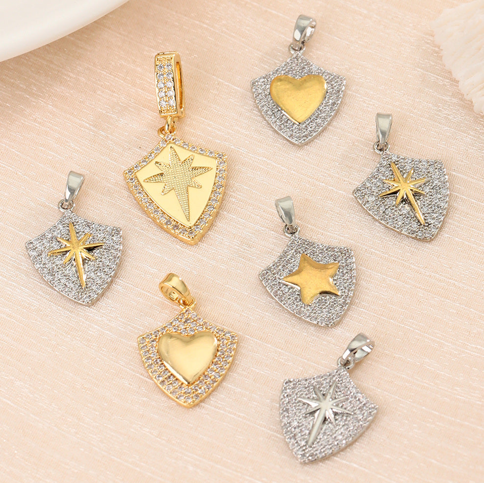 跨境星星五角星六角星芒盾牌保色铜镀金项链吊坠挂坠饰品diy配件