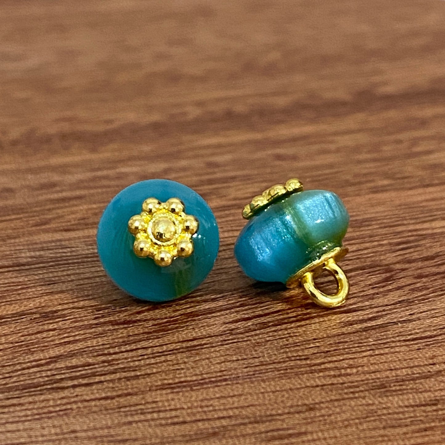 新中式三色渐变树脂扁珠旗袍纽扣复古金花托汉服盘扣服装辅料批发