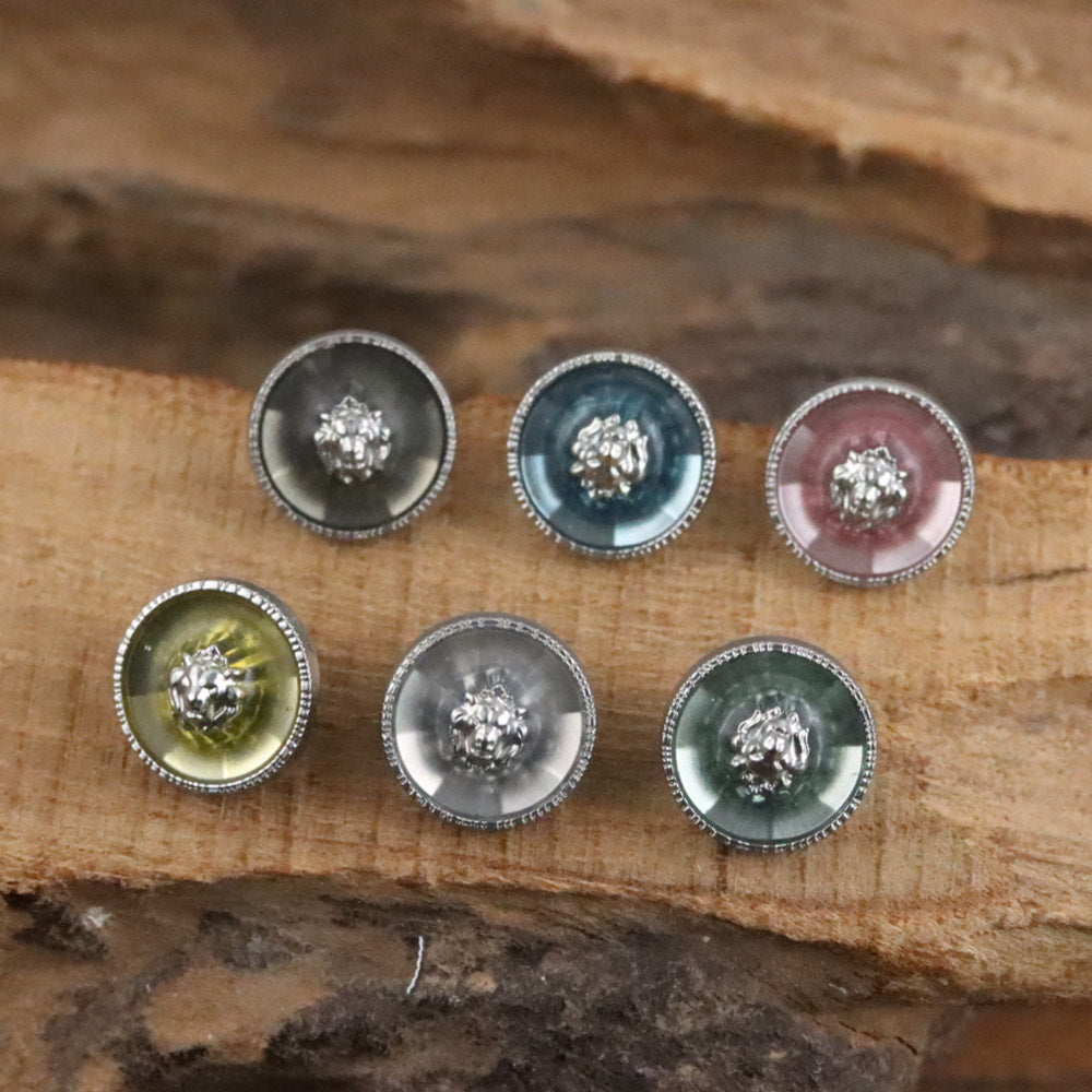 Bunli - DIY 10 Pack Lion-Head Silver-Tone Rim Button