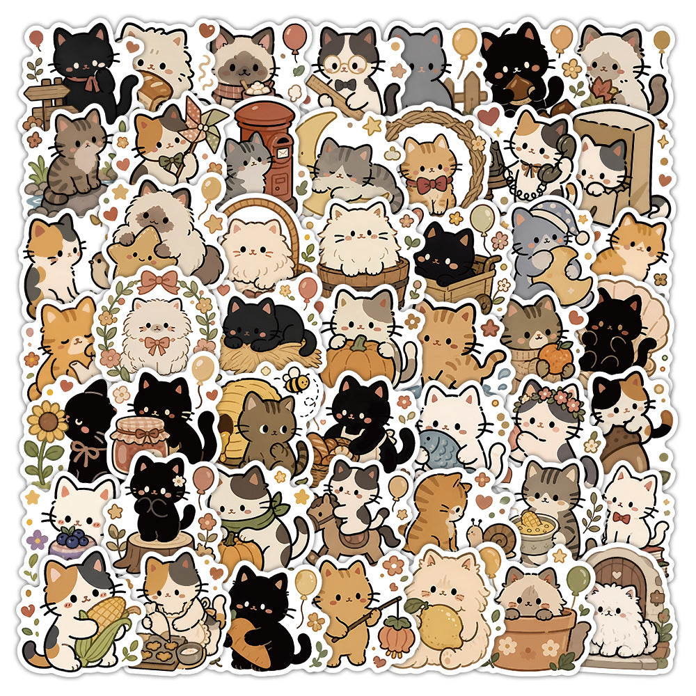50张可爱小猫贴纸卡通萌宠猫咪创意装饰汽车笔记本手账小贴画批发