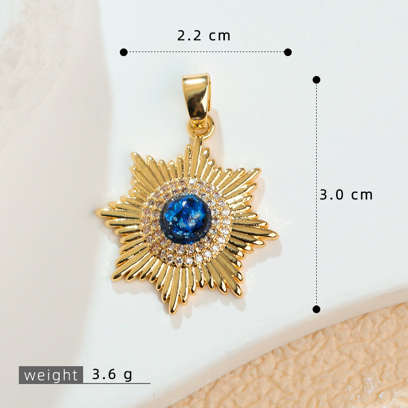 跨境新款太阳镀金饰品配件太阳花八芒星吊坠毛衣链单坠项链锁骨链