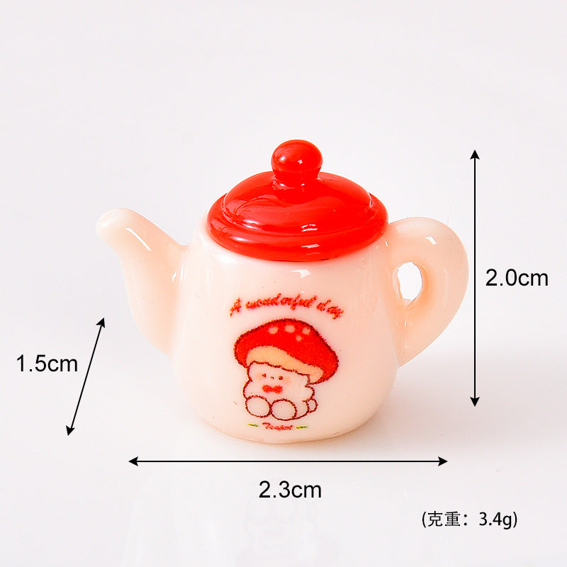 新品卡通红蘑菇全套厨具微缩配件 迷你娃娃屋diy童话小屋树脂摆件