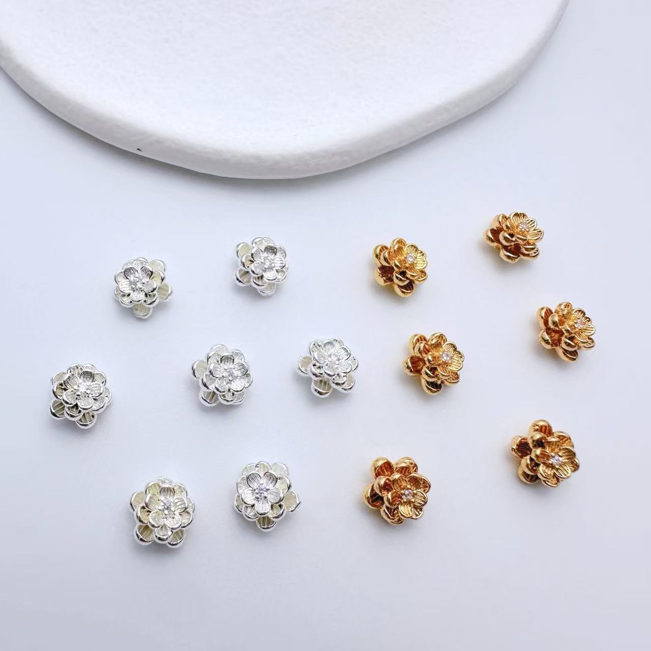 镀金保色花朵褶皱隔珠diy手工串珠项链手链耳饰材料饰品配件批发