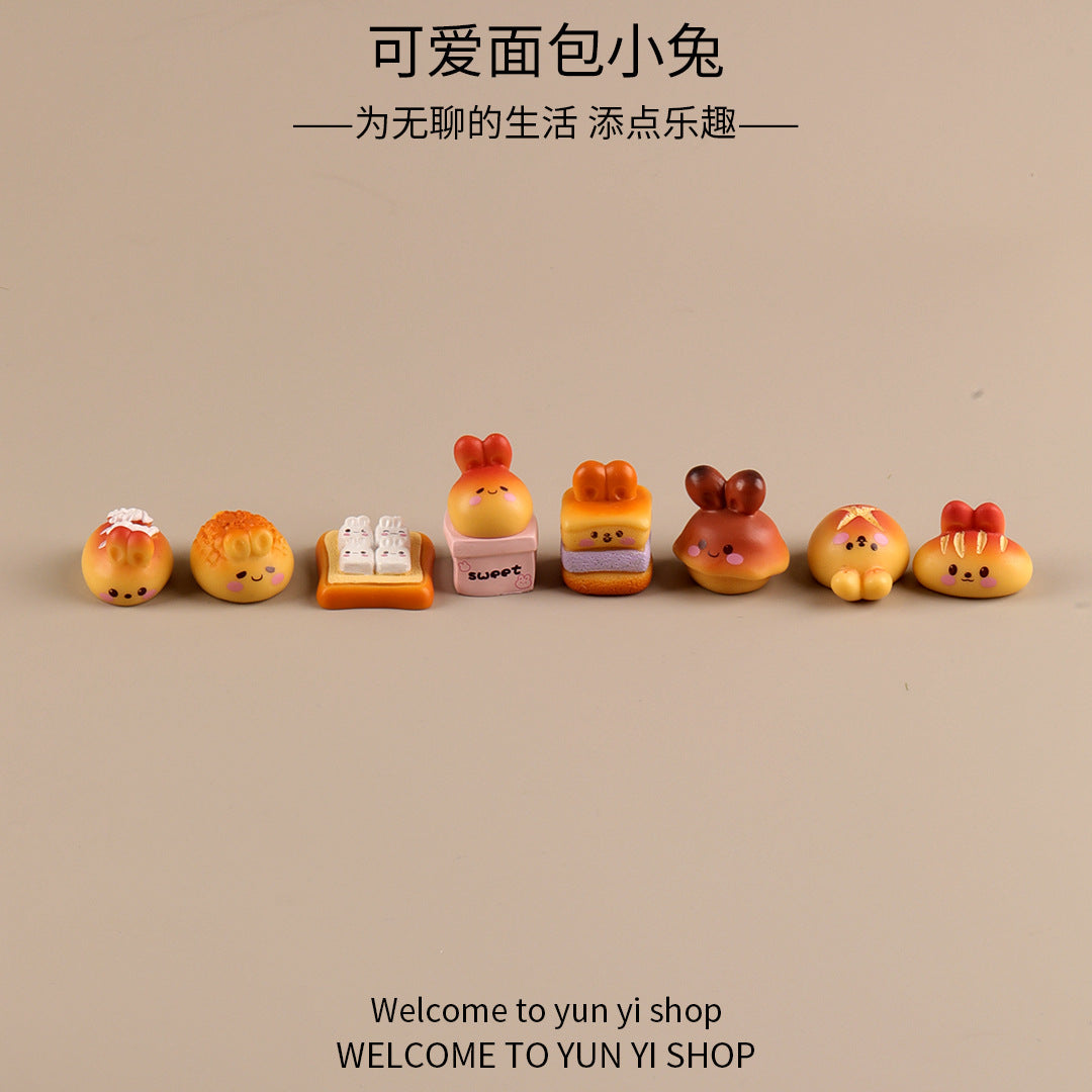 可爱卡通面包小兔子微景观创意摆件装饰品配件车载桌面树脂小摆件