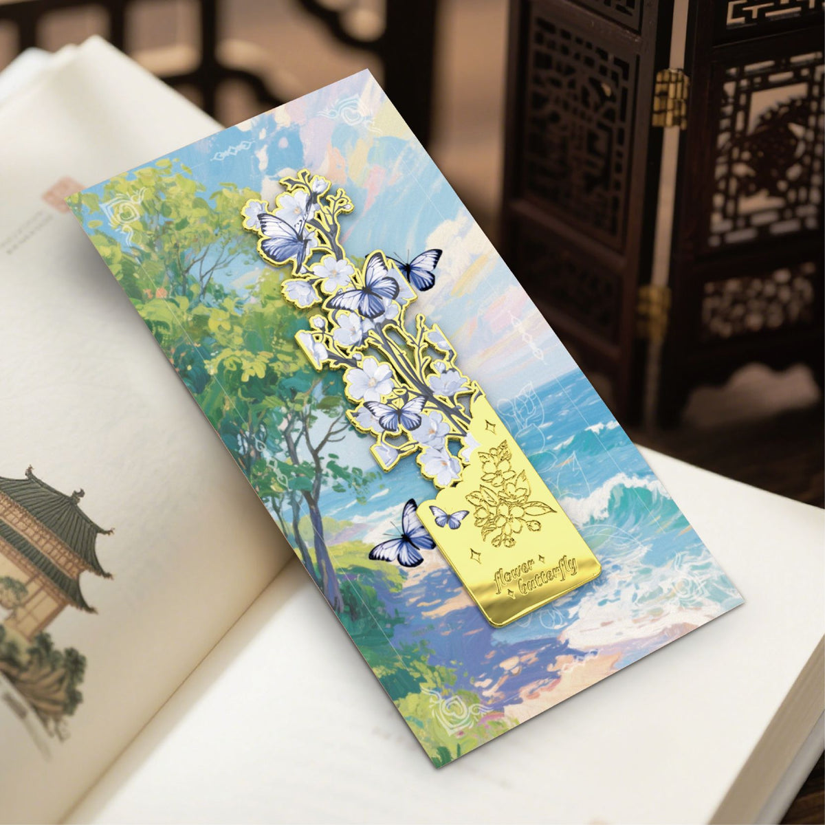 Novellea - Butterfly Flowering-Branch Script Bookmark