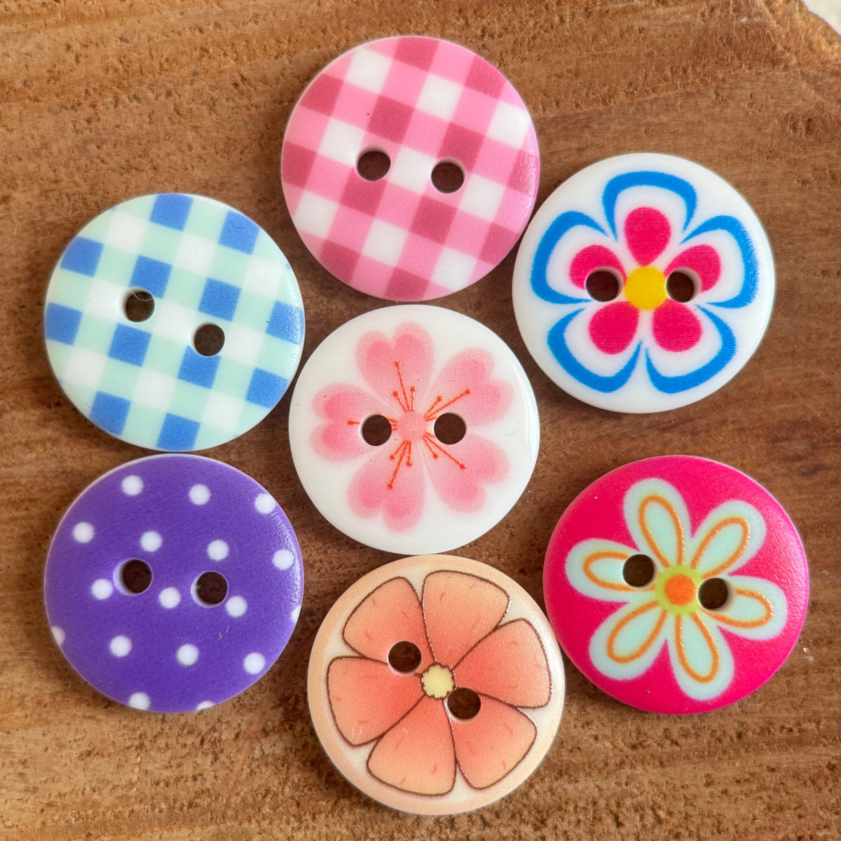 Bunli - DIY 10 Pack Colorful Mixed-Pattern Round Button