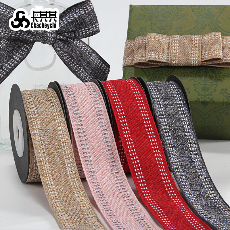 仿棉麻丝带5码织带箱包包边条玩具服装辅料彩带红深灰跳点仿麻带