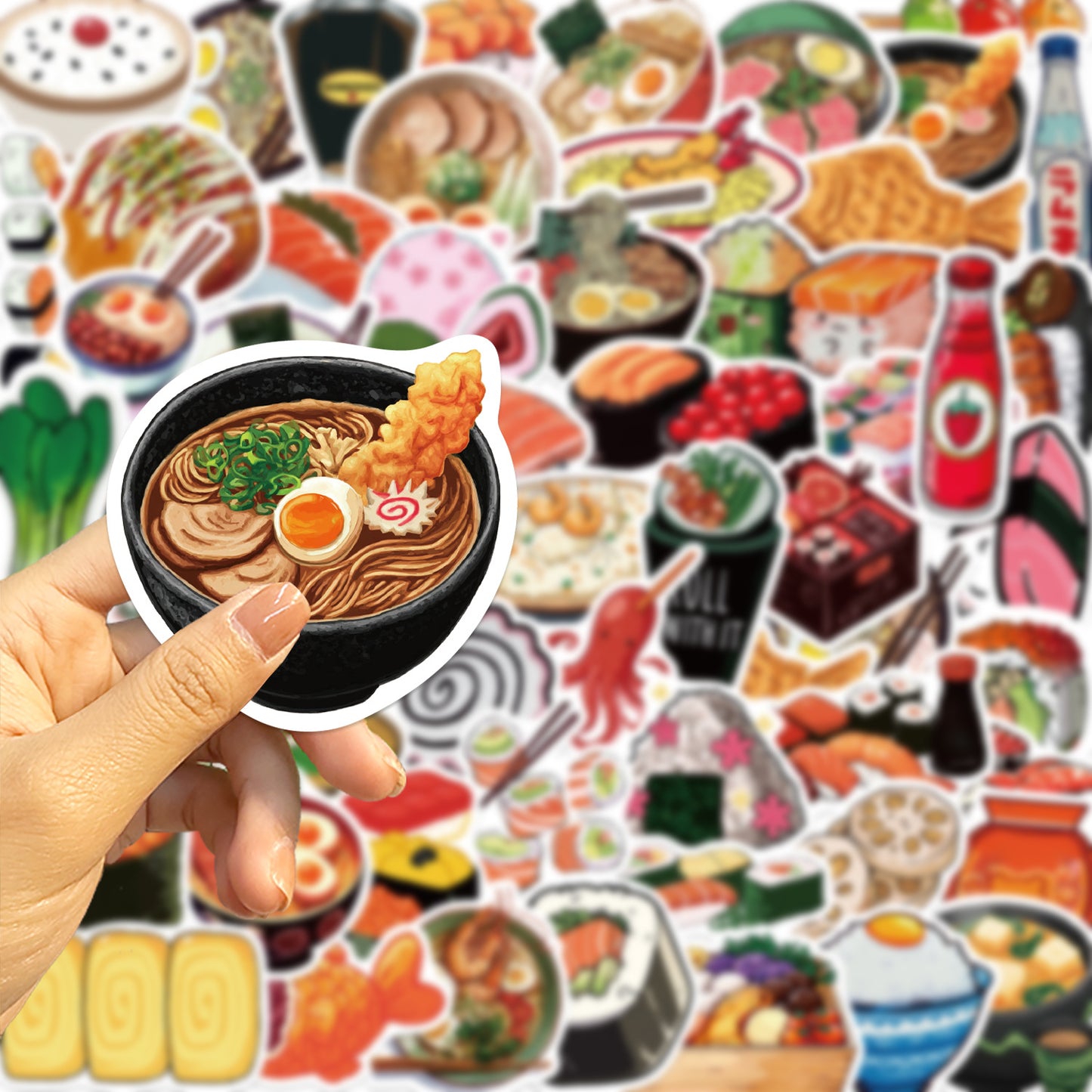 55张日式食物涂鸦贴纸装饰DIY手账本平板手机滑板车电脑防水贴画