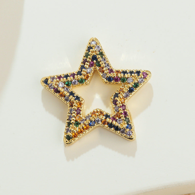 经典五星满钻微镶锆石彩锆饰品DIY配件五角星手链项链吊坠批发