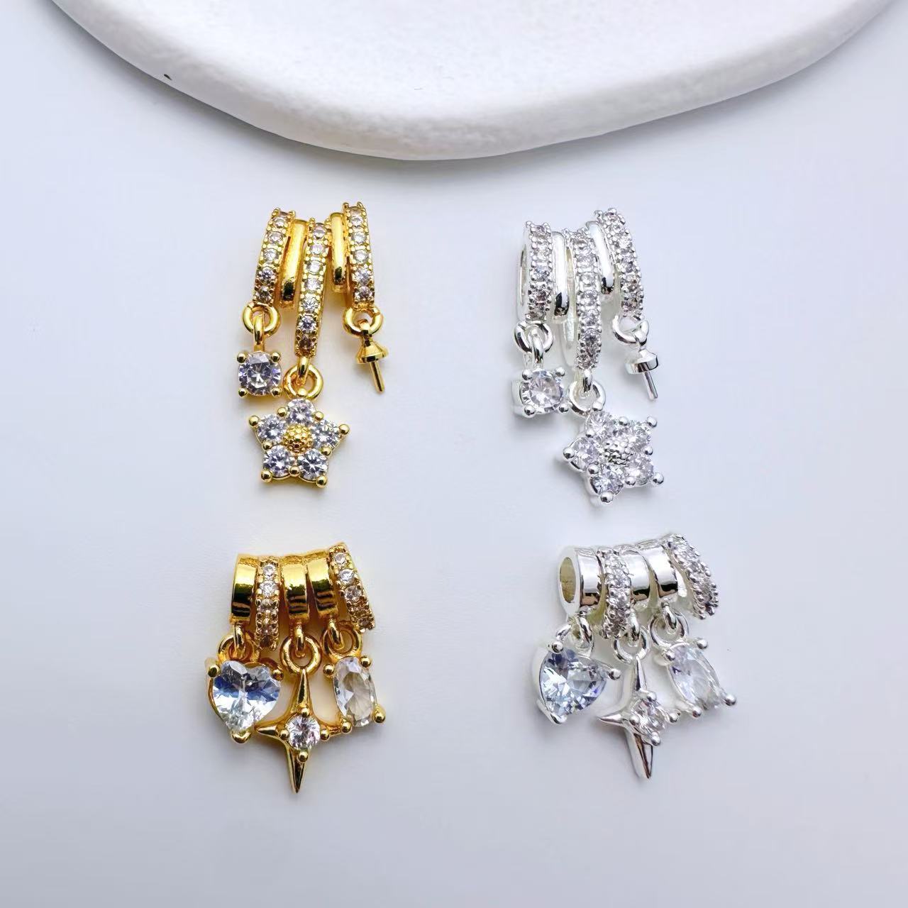 镀金高保色金粉世家同款隔珠跑环隔片灵动爱心吊坠diy手链配件