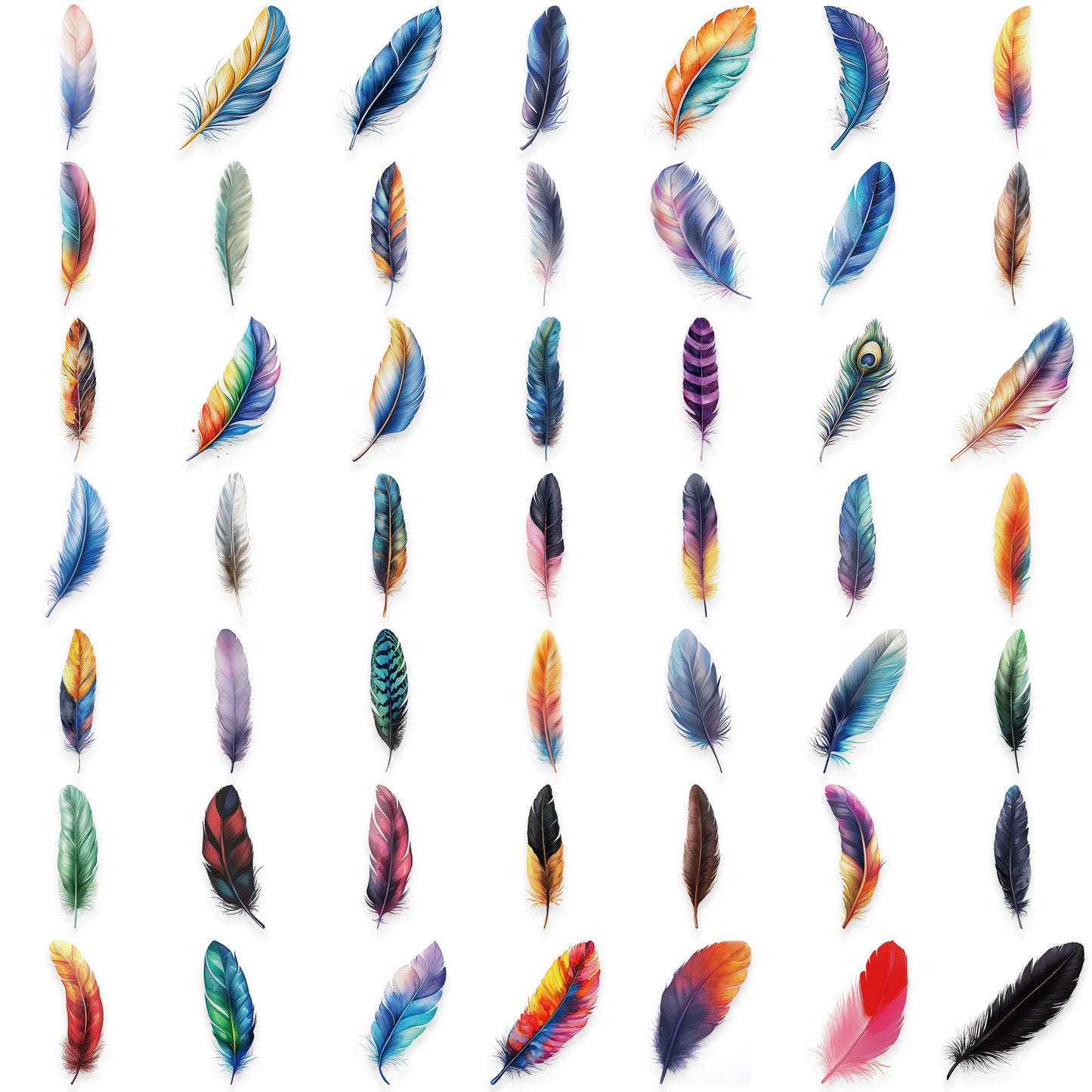 50张跨境柔软的羽毛PET贴纸包艺术感手帐素材装饰手机壳行李箱贴