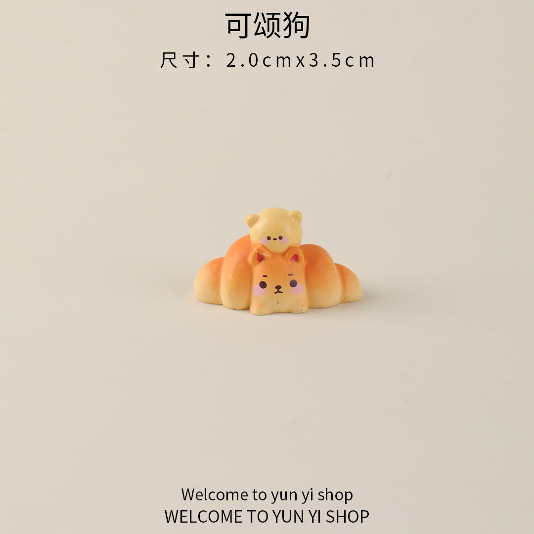 微景观创意摆件可爱卡通面包小狗 树脂装饰品配件 车载桌面小摆件