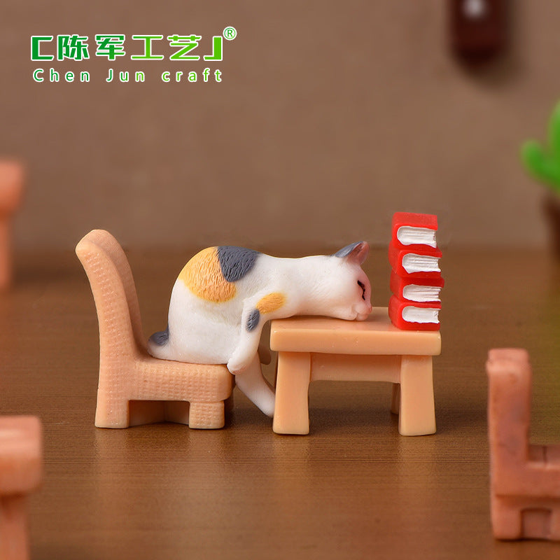 创意微景观卡通可爱仿真小猫咪动物公仔手办装饰品配件桌面小摆件