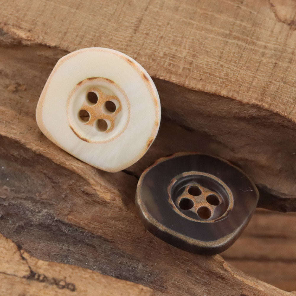 Bunli - DIY 10 Pack Ivory and Brown Irregular Button