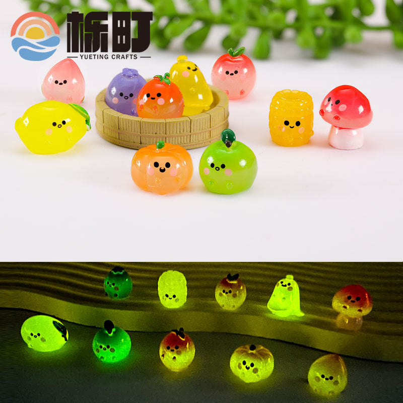 微景观树脂仿真夜光水果荔枝草莓可爱创意工艺品食玩小摆件批发
