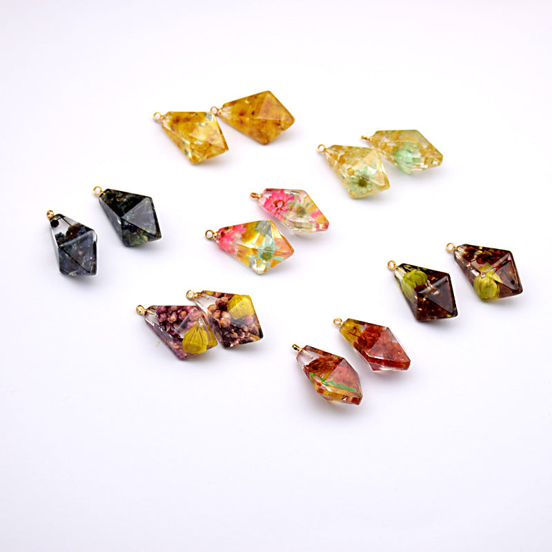 富光树脂 立体菱形永生花滴胶带吊圈配饰耳环吊坠diy手作饰品配件