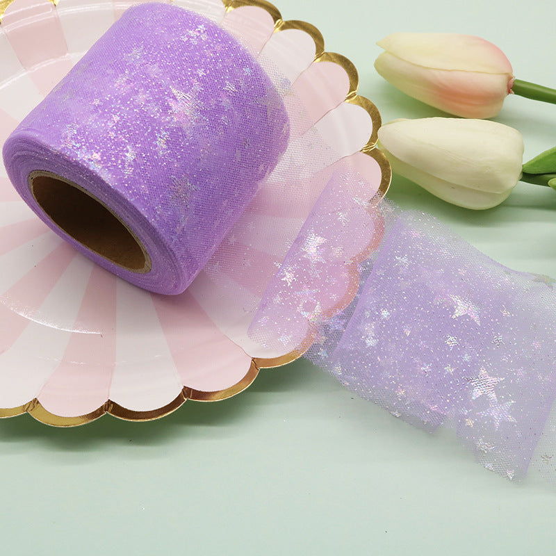 25码幻彩星星薄纱织带网布DIY手工发夹发饰烘培派对婚礼装饰配件