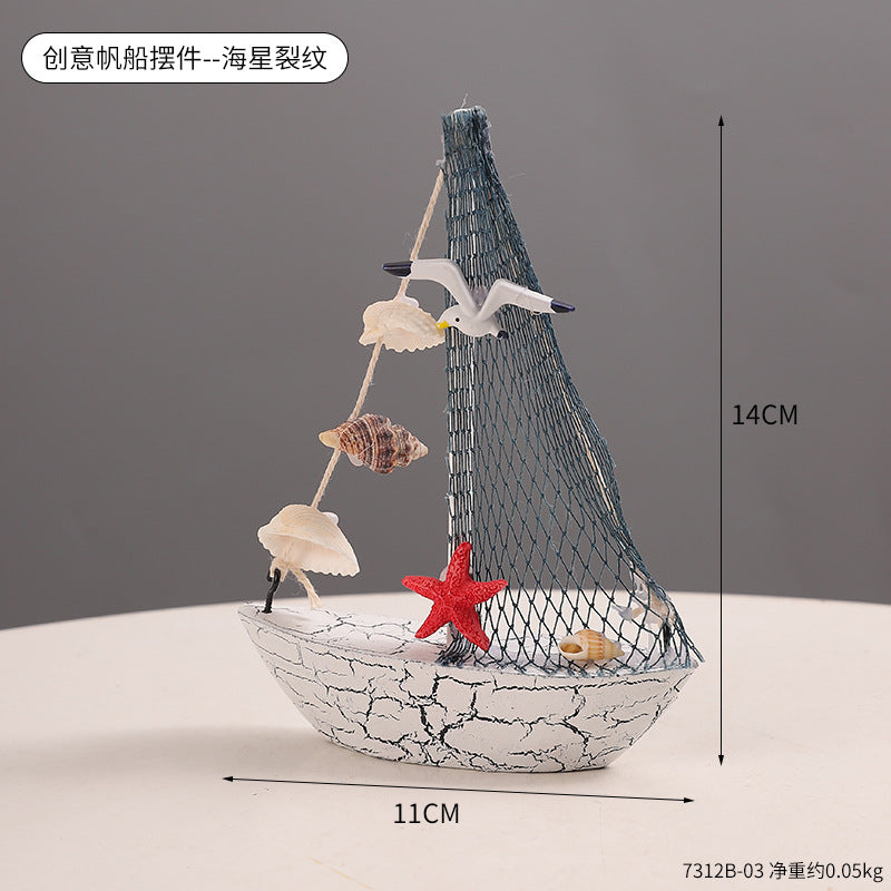 迷你地中海帆船摆件海鸥贝壳装饰品旅游纪念品海洋风店铺造景摆设