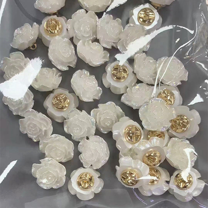 珍珠立体栀子花朵彩光纽扣旗袍服装扣子针织开衫衬衣服装饰扣