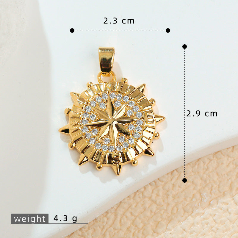 跨境新款太阳镀金饰品配件太阳花八芒星吊坠毛衣链单坠项链锁骨链