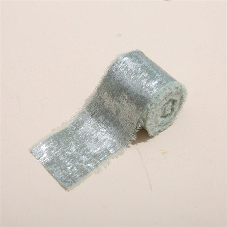 ins手撕毛边烫金毛绒丝带 跨境礼盒包装婚礼手捧花流苏真丝绑飘带