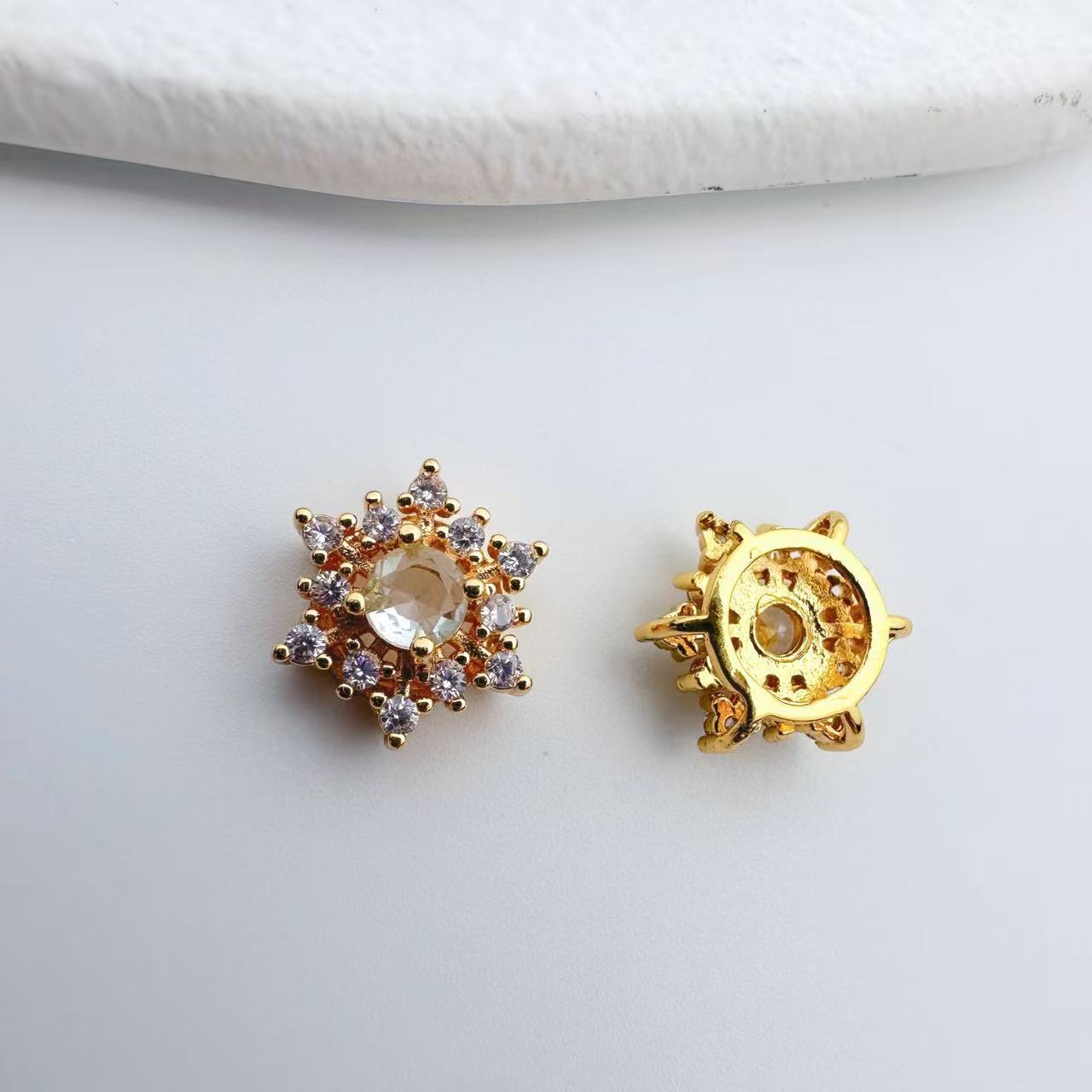 铜镀金微镶锆石雪花星星多通隔珠项链diy饰品配件水晶串珠材
