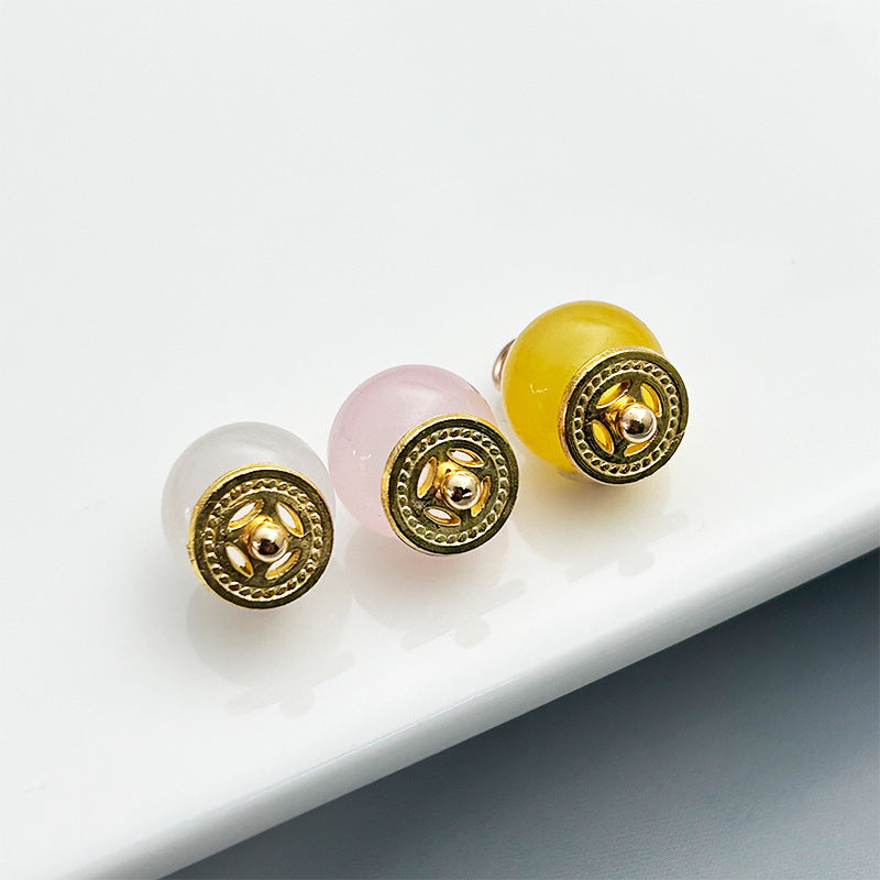 新中式国风国风铜钱珠扣10mm*7mm玉石纽扣汉服唐装旗袍装饰扣