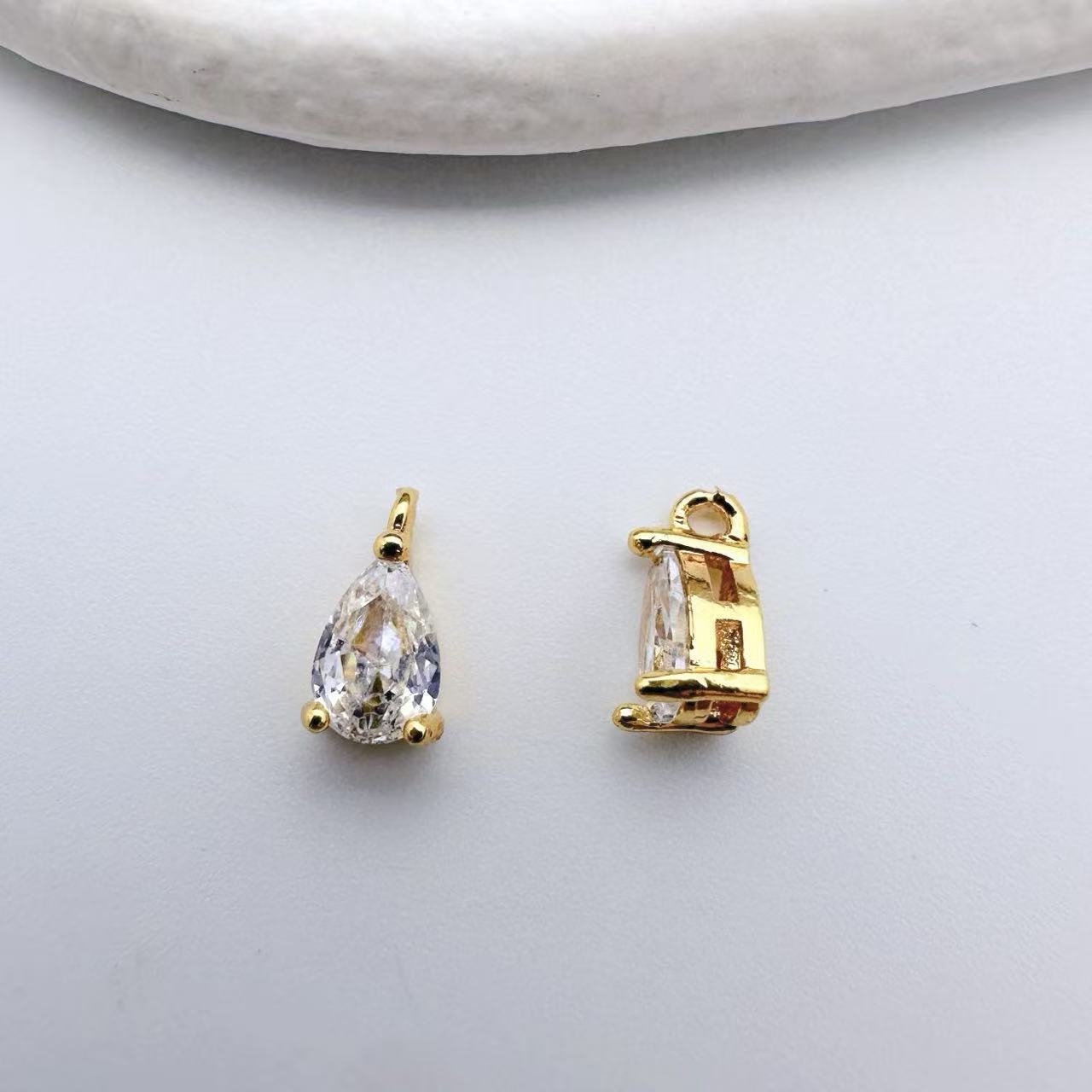 镀金保色铜镶锆石彩色水滴形吊坠diy手工饰品耳环项链配件材料