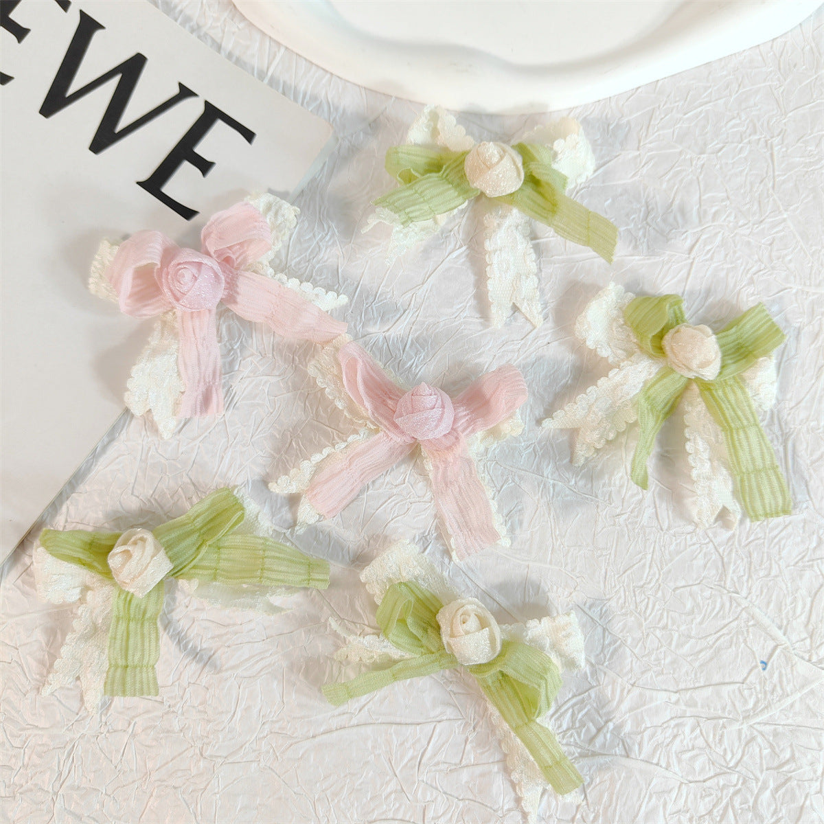 甜美少女小清新玫瑰花朵飘带蝴蝶结配件 diy发饰包包服饰装饰辅料