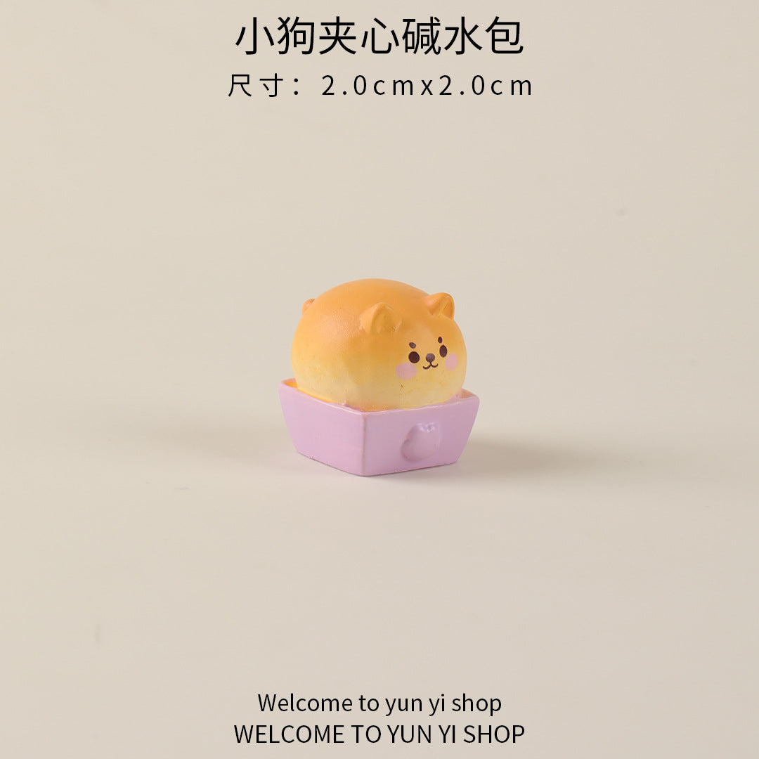 微景观创意摆件可爱卡通面包小狗 树脂装饰品配件 车载桌面小摆件