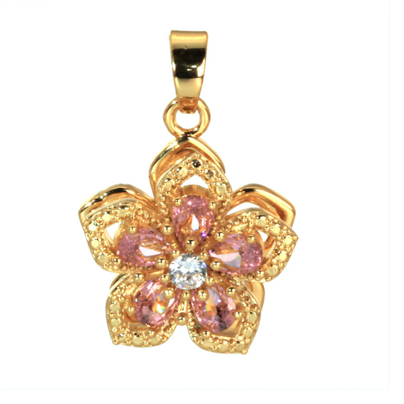 旋转四叶花饰品项链配件吊坠单坠彩色镶锆石吊坠手链耳环材料锆石