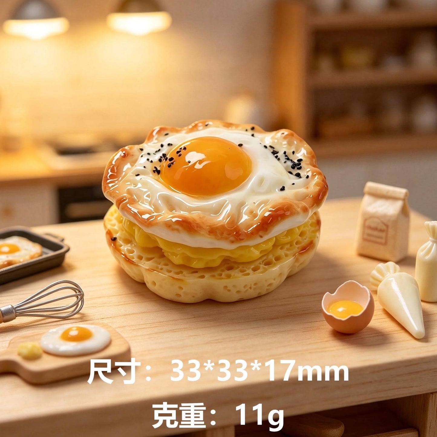 微景观仿真摆件煎蛋树脂微缩食玩DIY冰箱贴钥匙扣挂件发饰贴片