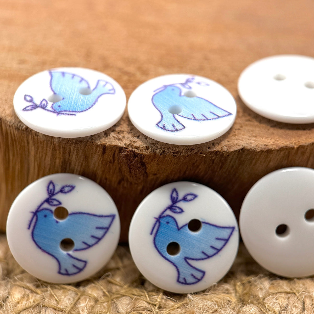 Bunli - DIY 10 Pack Blue Dove White Round Button