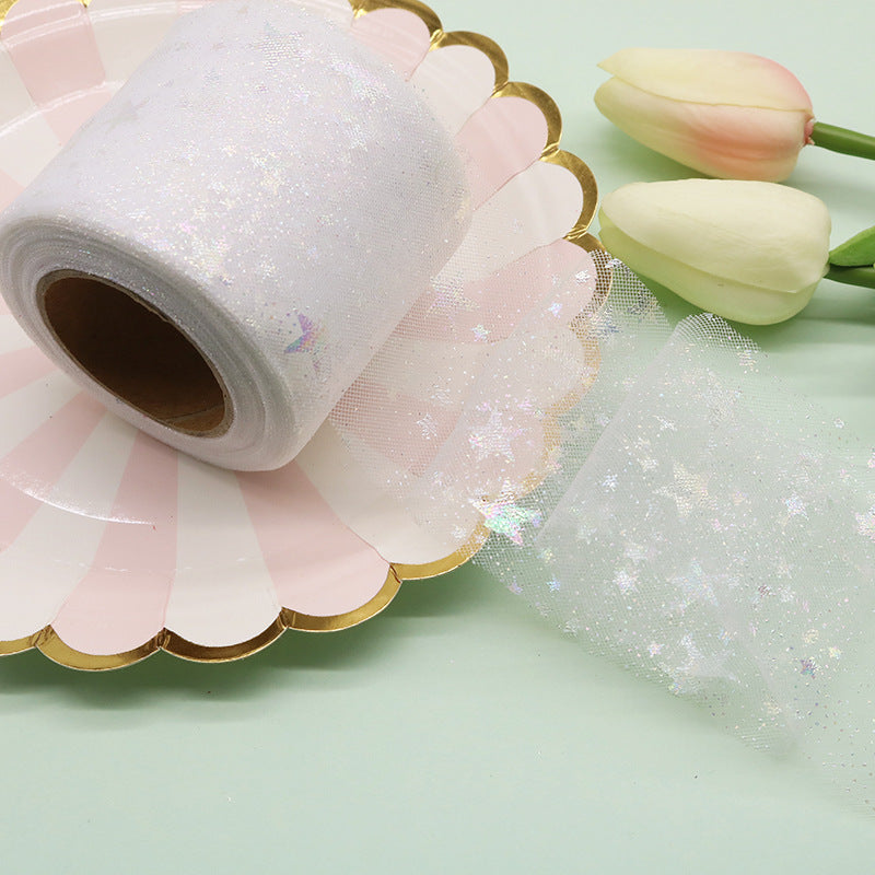 25码幻彩星星薄纱织带网布DIY手工发夹发饰烘培派对婚礼装饰配件