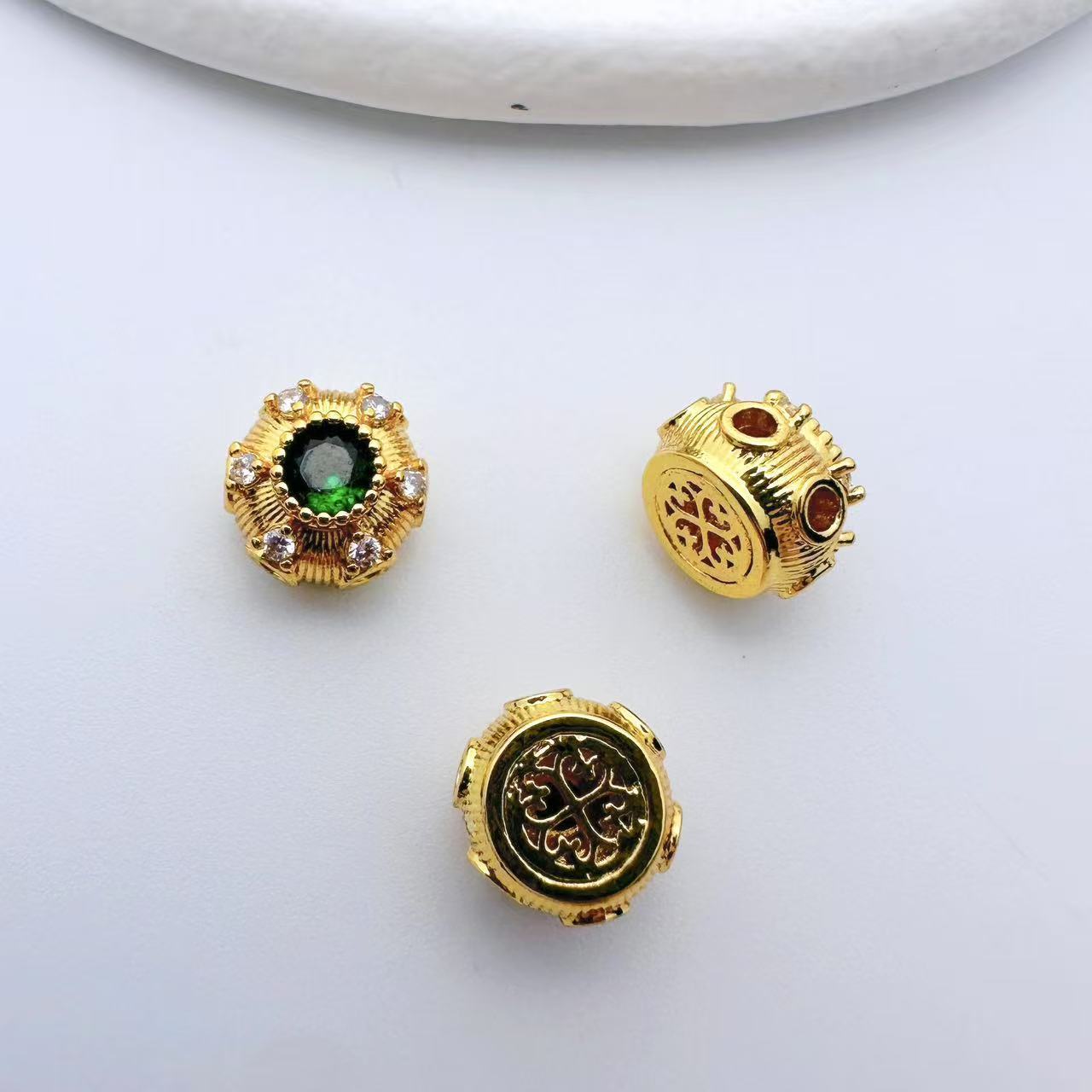 镀金镶锆石高保色复古隔珠多孔圆形隔珠diy手工串珠项链手链配件