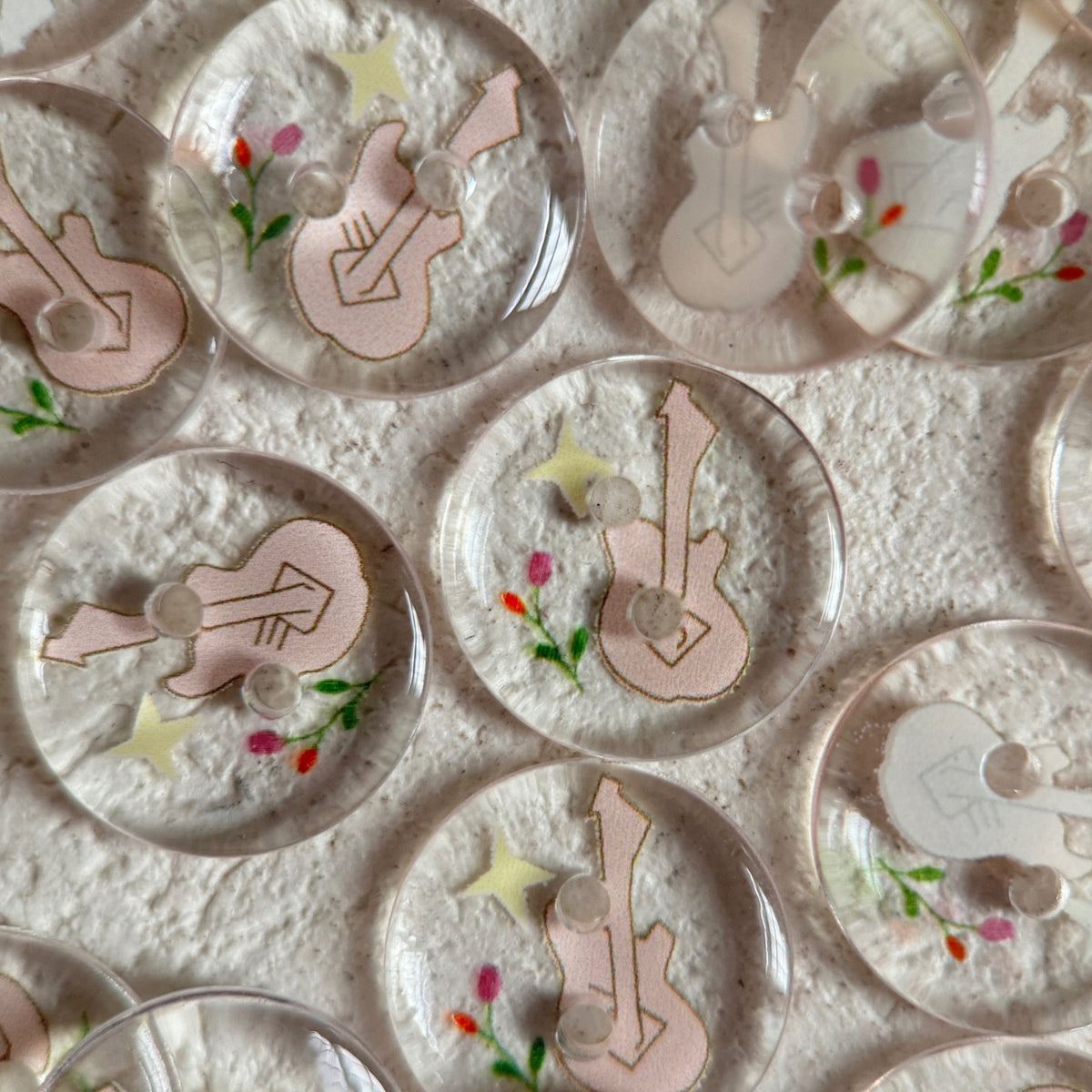 Bunli - DIY 10 Pack Pink Guitar Floral-Star Round Button