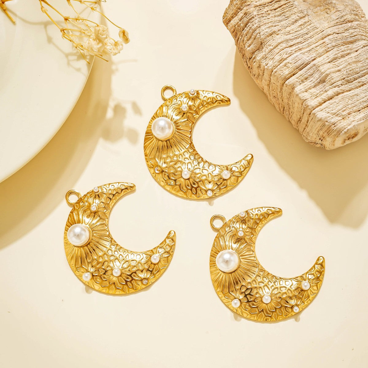 Elvane - Pearl-Like Crescent and Leaf Pendant Only