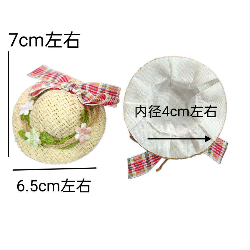 夏日编织蝴蝶结草帽迷你可爱小清新日系草帽公仔玩偶发饰装饰配件