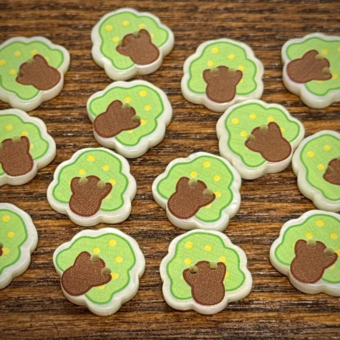 Bunli - DIY 10 Pack Green-Tree Yellow-Dot Button