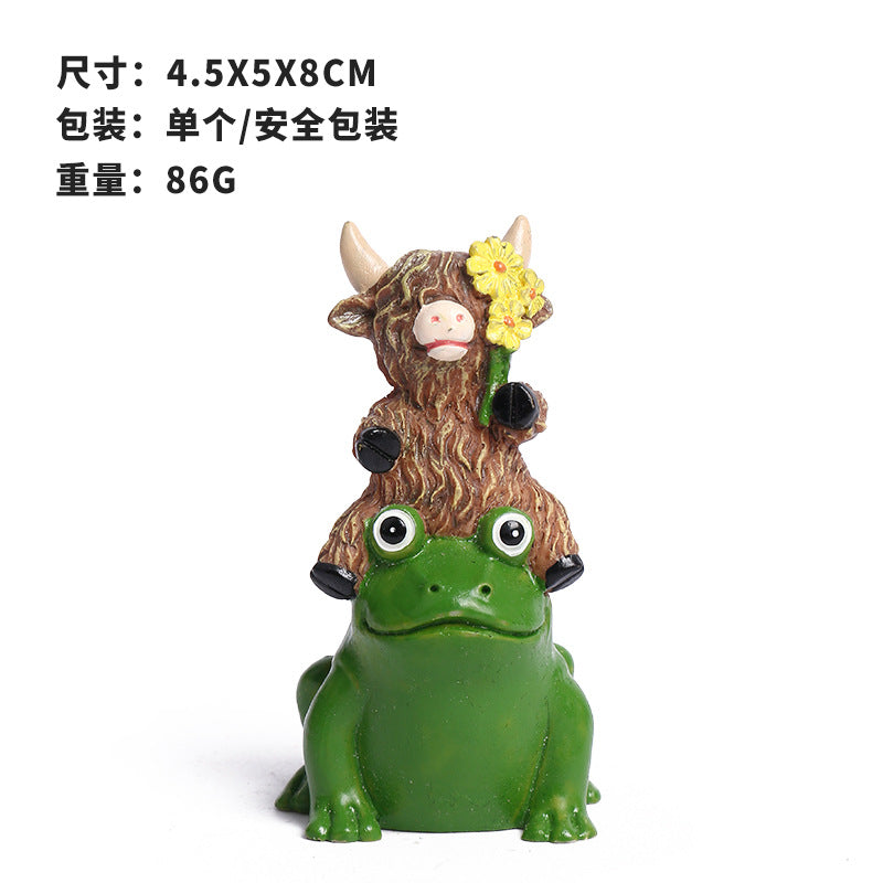 跨境新品 创意高地耗牛树脂摆件 春季桌面摆件 盆栽花园节庆装饰