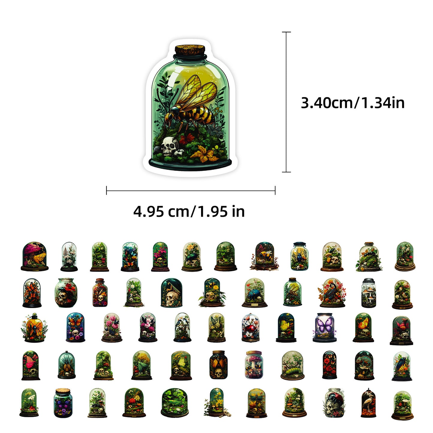 56张跨境新款昆虫花卉创意瓶涂鸦贴纸ins风精美素材手账贴现货批