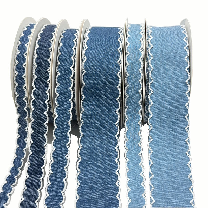 双边波浪牛仔织带水洗纯色芽边牛仔丝带手工diy头饰蝴蝶结材料带