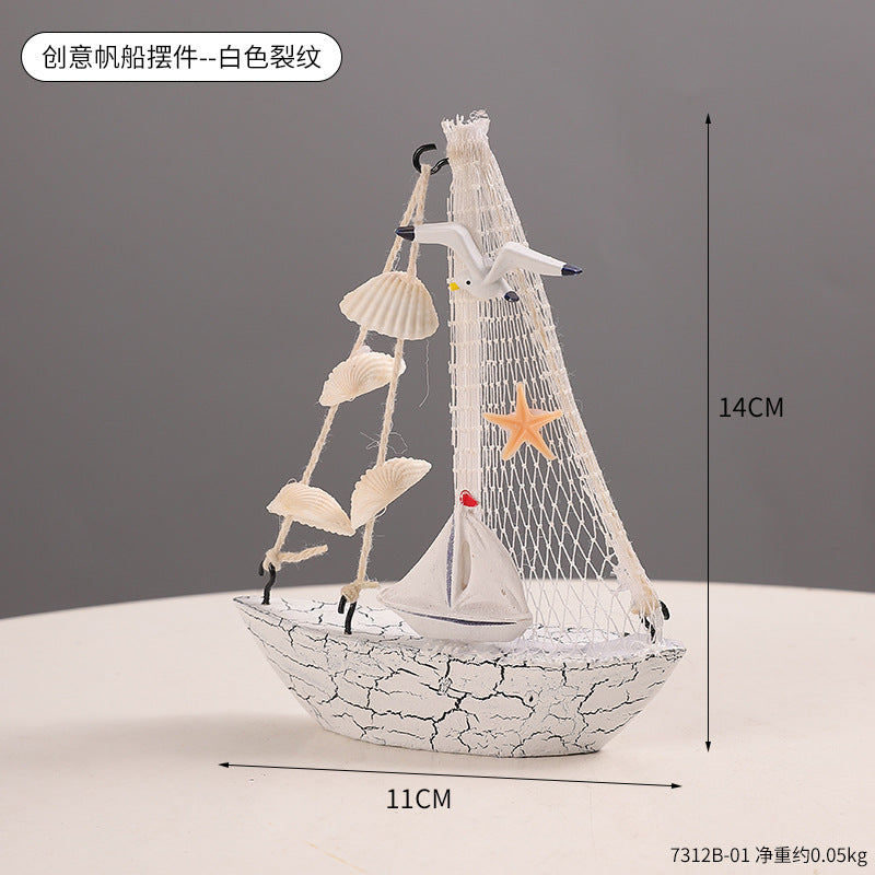 迷你地中海帆船摆件海鸥贝壳装饰品旅游纪念品海洋风店铺造景摆设