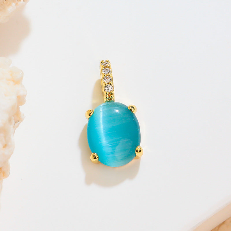 韩版清新甜美个性简约彩色猫眼石椭圆吊坠单坠子配件DIY挂件饰品