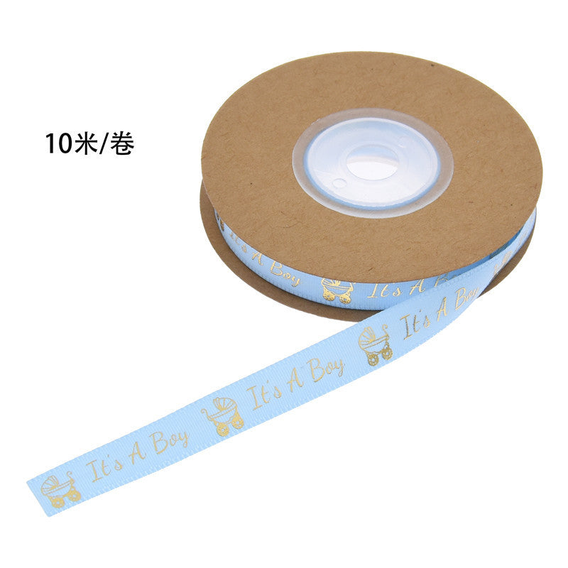 Rivora - Teddy-and-Footprint Blue-and-White Printed Ribbon